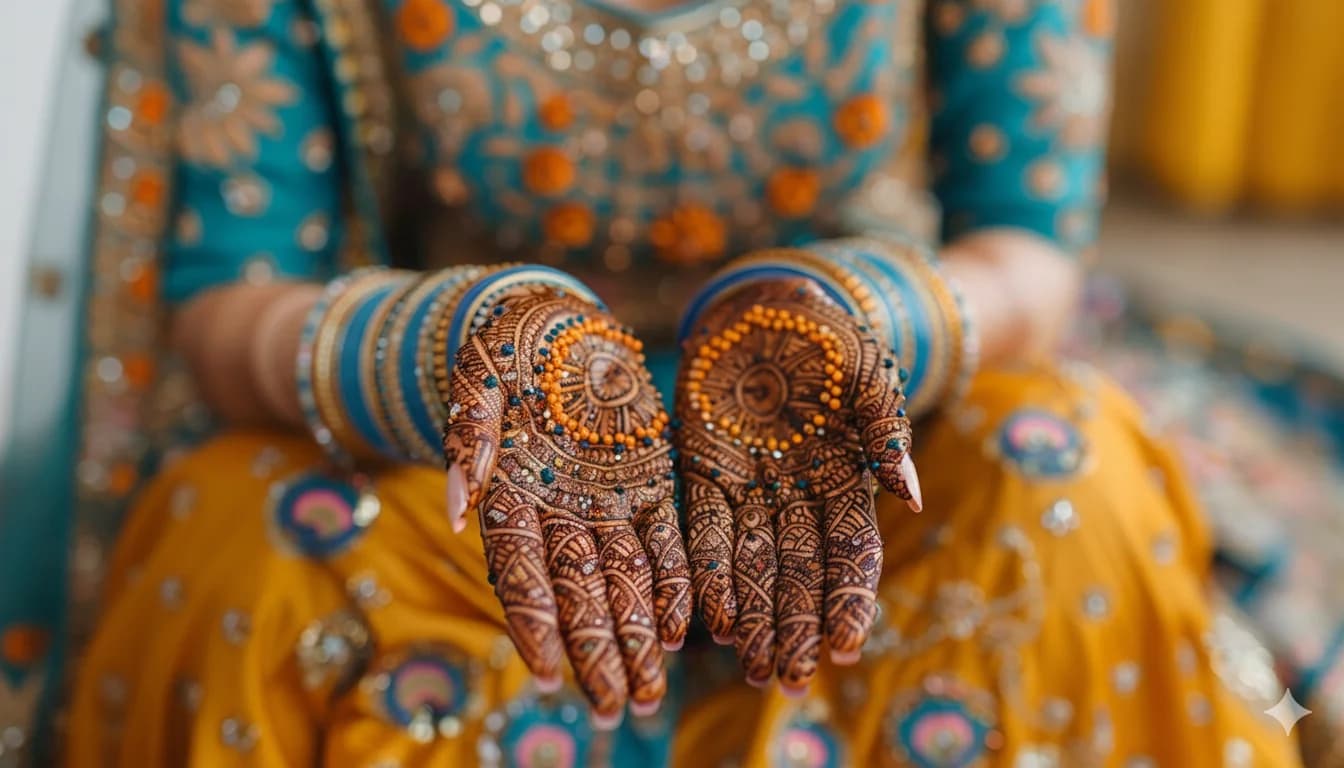 Intricate bridal mehendi design on full hands by GK Mehendi Art