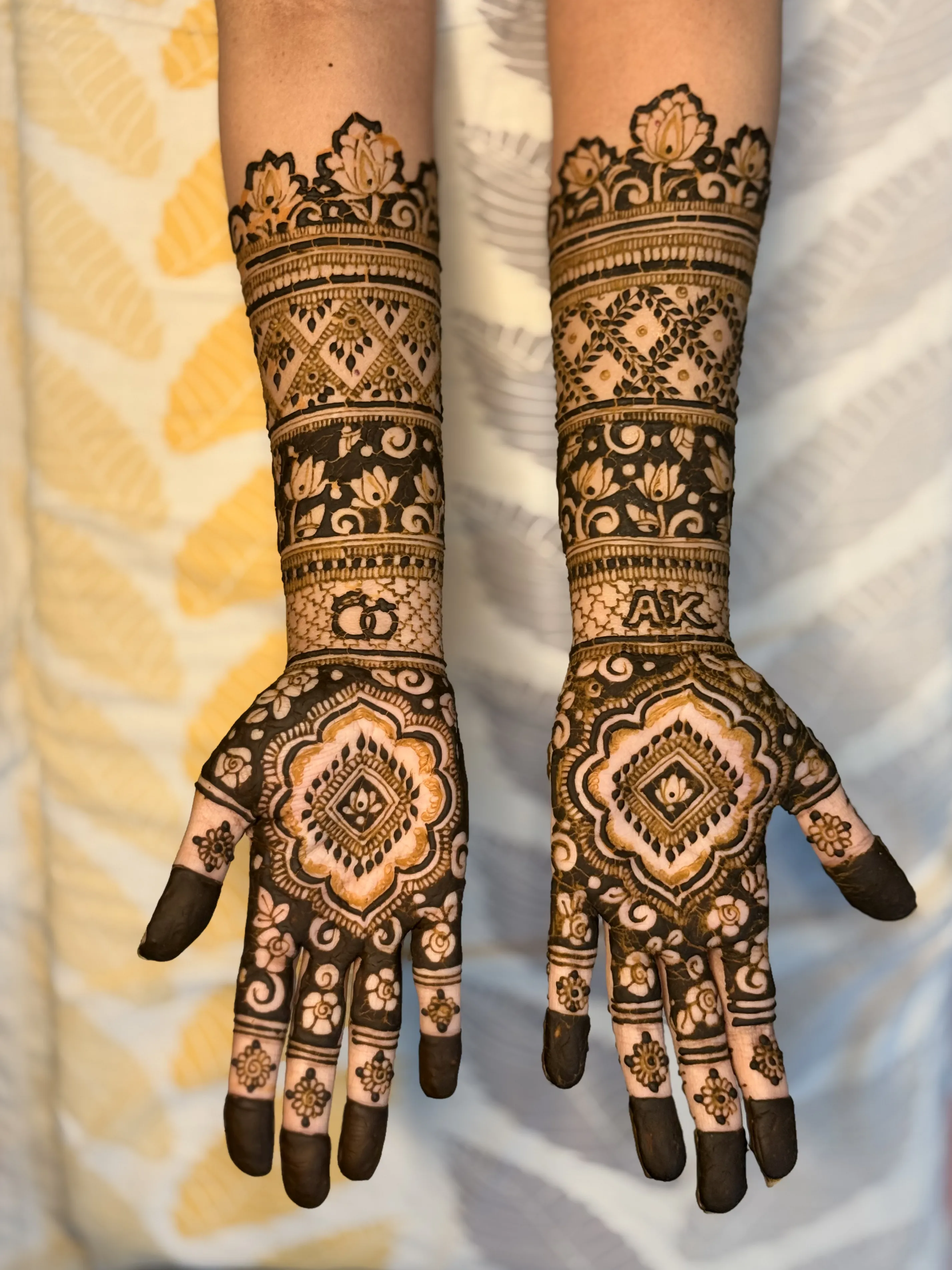 Close-up of intricate henna design details by professional mehendi artist
